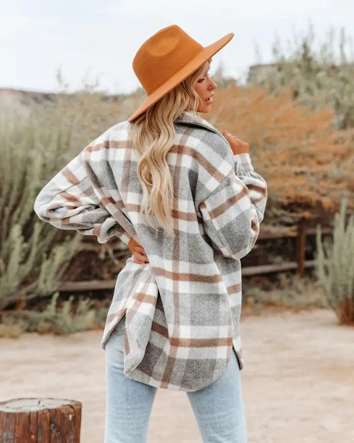 Women's Plaid Flannel Jacket Oversized Cozy