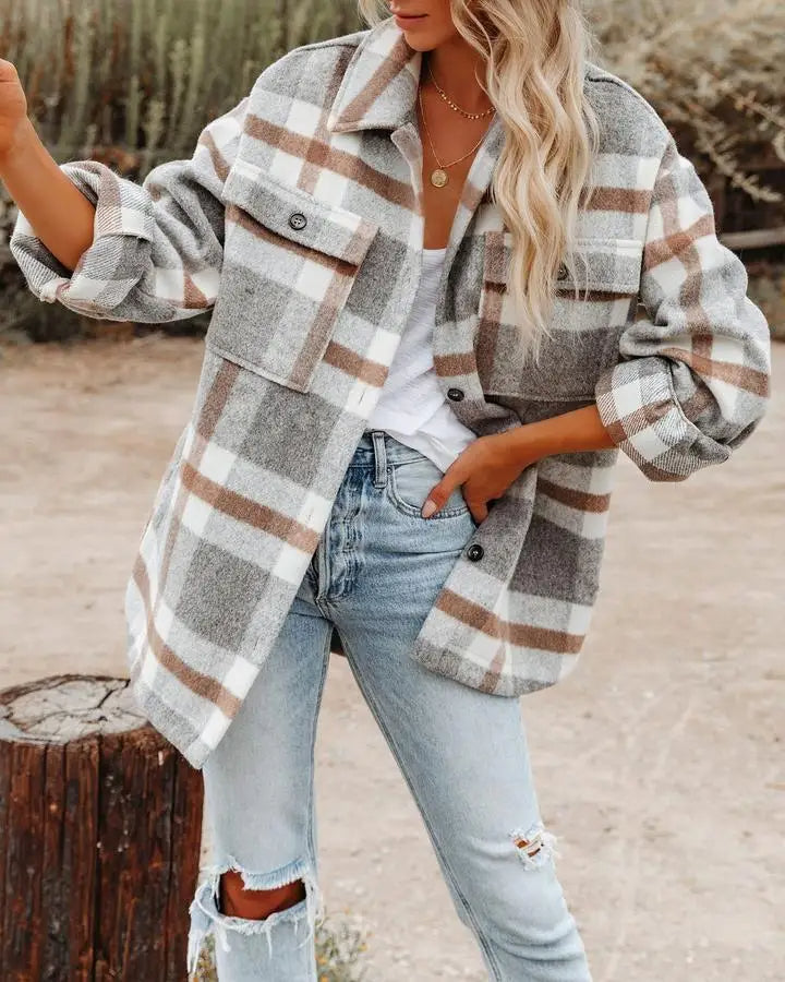 Women's Plaid Flannel Jacket Oversized Cozy