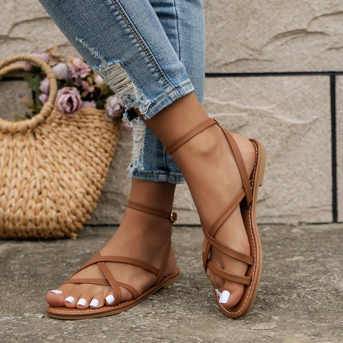 Comfortable Cross Strap Flat Sandals