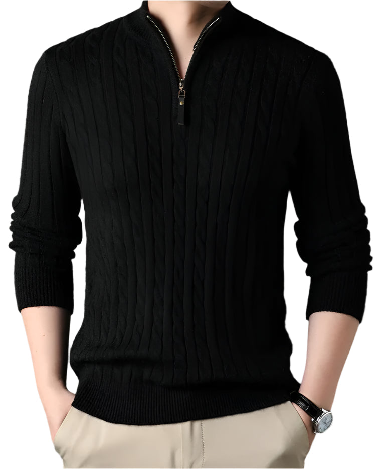 Wells Men's Cable Knit Quarter Zip Sweater