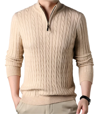 Wells Men's Cable Knit Quarter Zip Sweater