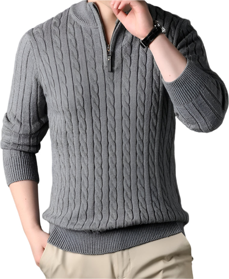 Wells Men's Cable Knit Quarter Zip Sweater
