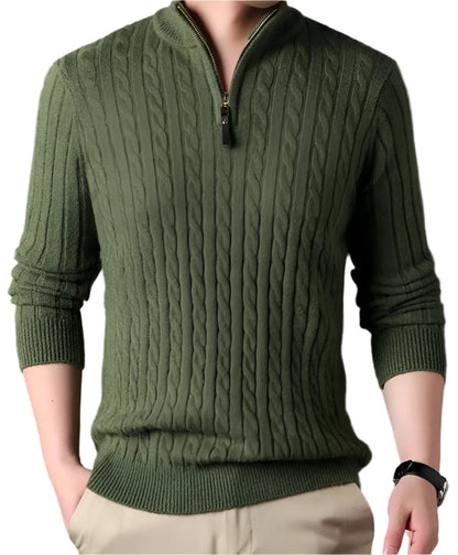 Wells Men's Cable Knit Quarter Zip Sweater
