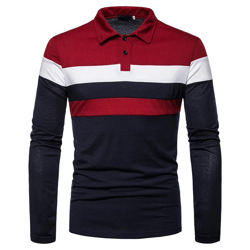 Men's Striped Long Sleeve Polo Shirt