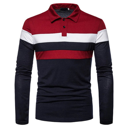 Men's Striped Long Sleeve Polo Shirt