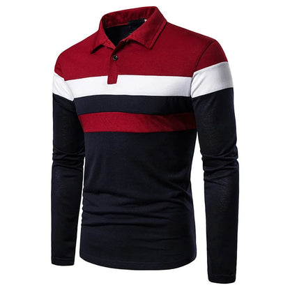 Men's Striped Long Sleeve Polo Shirt