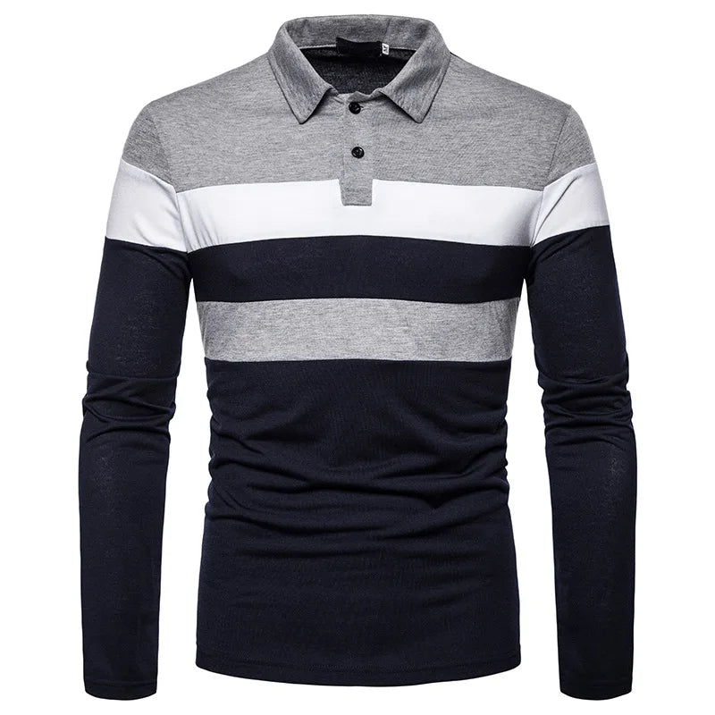 Men's Striped Long Sleeve Polo Shirt