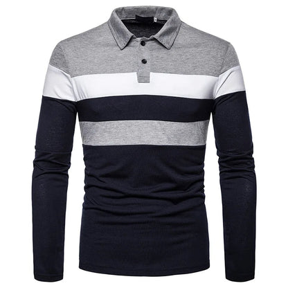 Men's Striped Long Sleeve Polo Shirt