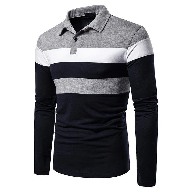 Men's Striped Long Sleeve Polo Shirt