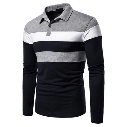 Men's Striped Long Sleeve Polo Shirt