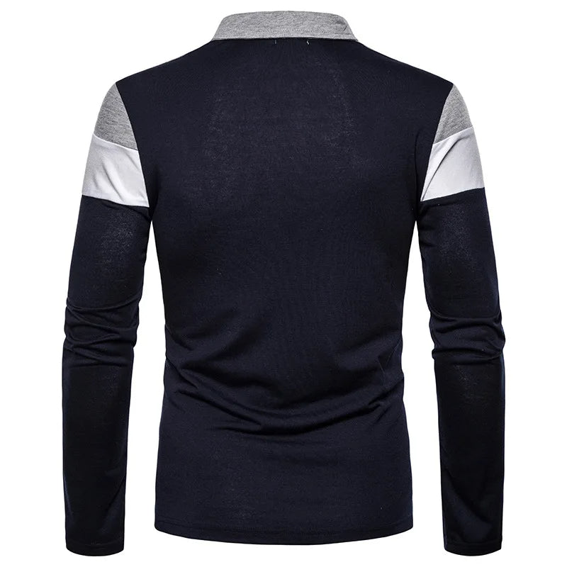 Men's Striped Long Sleeve Polo Shirt