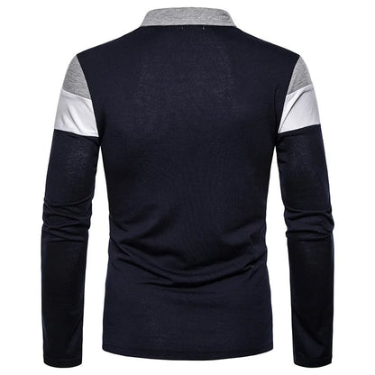 Men's Striped Long Sleeve Polo Shirt