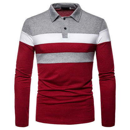 Men's Striped Long Sleeve Polo Shirt
