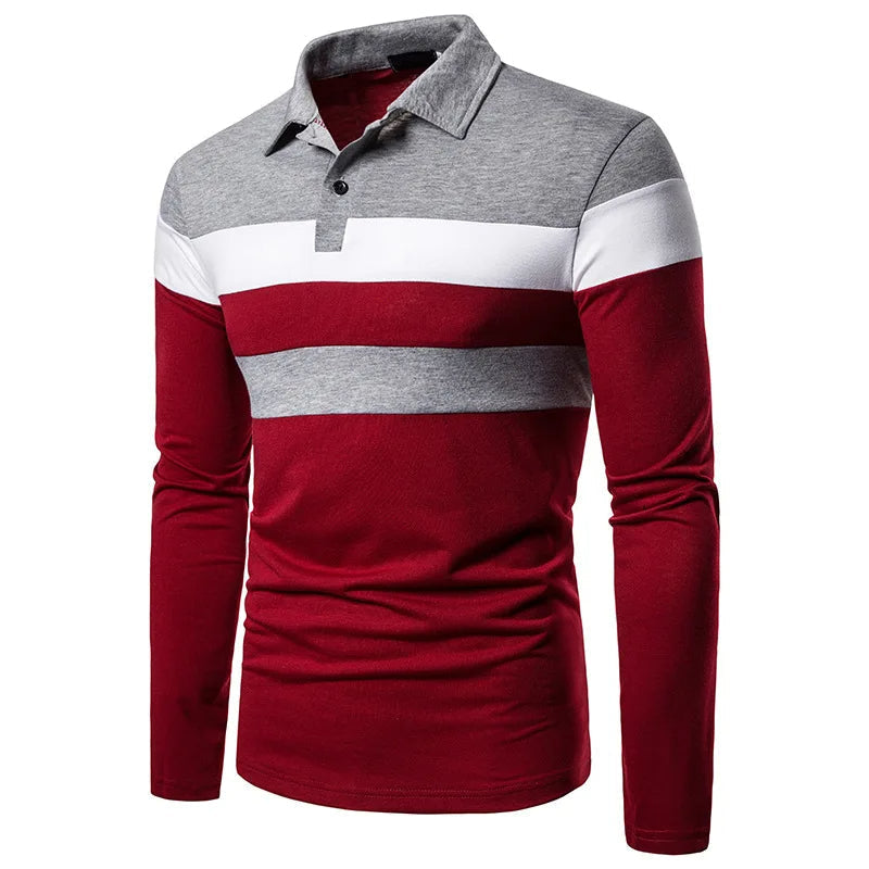 Men's Striped Long Sleeve Polo Shirt