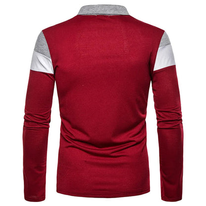 Men's Striped Long Sleeve Polo Shirt