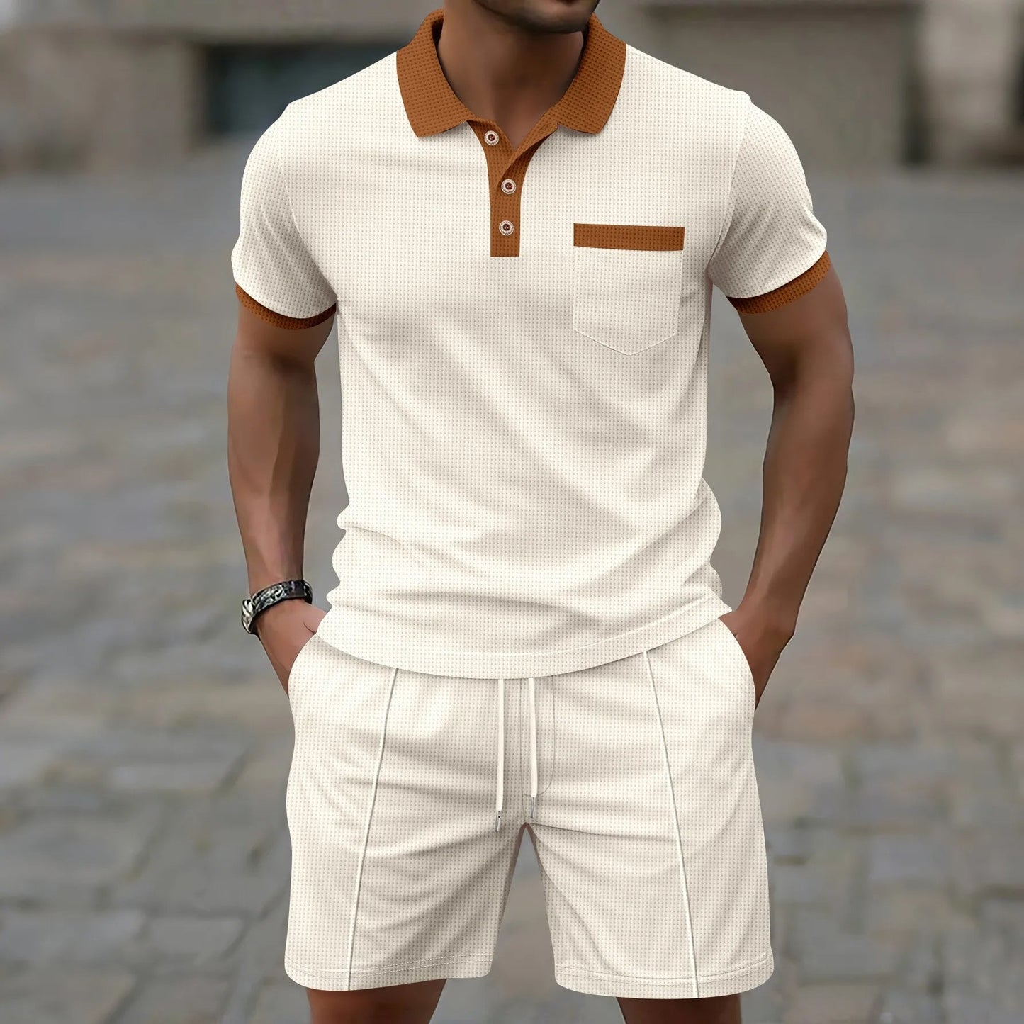 Men's Cotton Polo Shorts Set Vintage Style