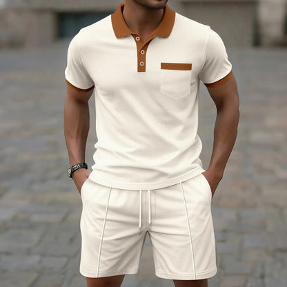 Men's Cotton Polo Shorts Set Vintage Style