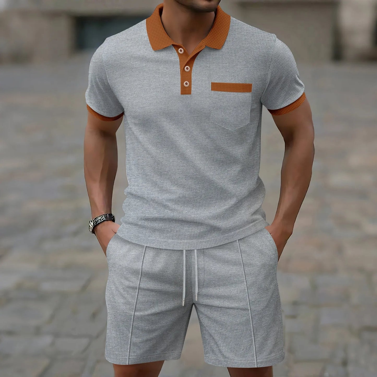 Men's Cotton Polo Shorts Set Vintage Style