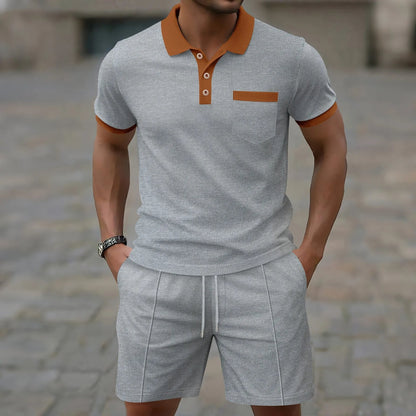 Men's Cotton Polo Shorts Set Vintage Style
