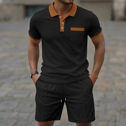 Men's Cotton Polo Shorts Set Vintage Style