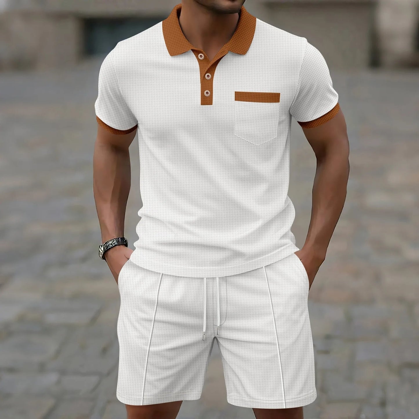 Men's Cotton Polo Shorts Set Vintage Style