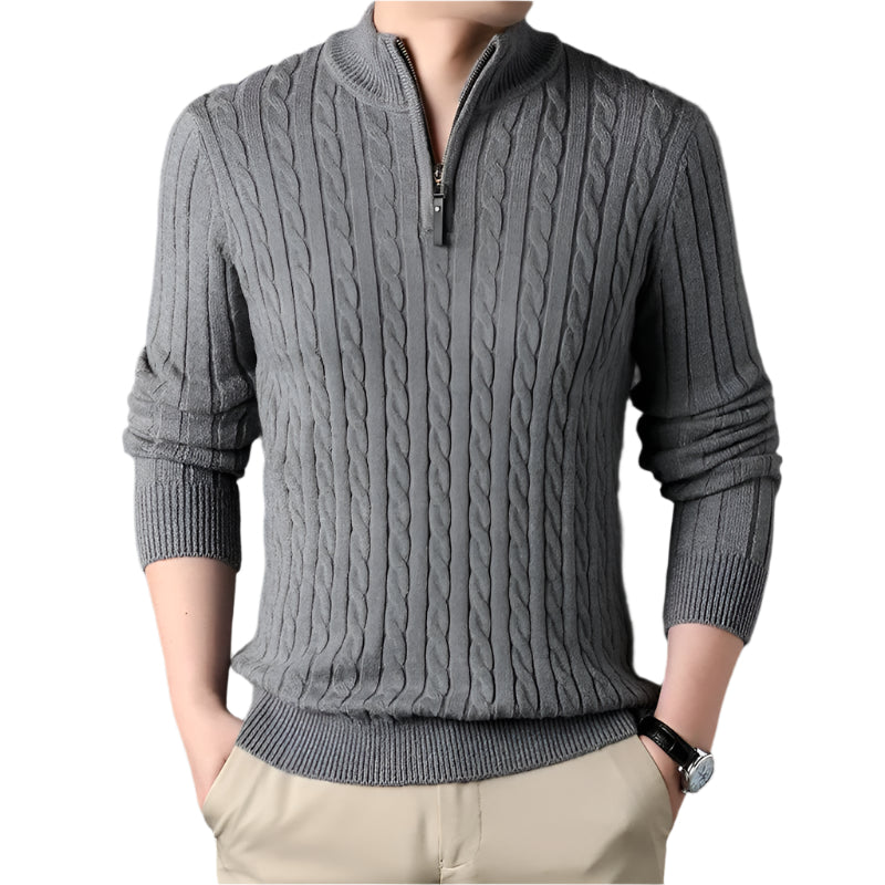 Wells Men's Cable Knit Quarter Zip Sweater