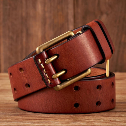 Lancaster Men's Double Pin Leather Belt Vintage Design