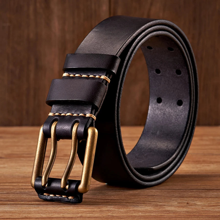 Lancaster Men's Double Pin Leather Belt Vintage Design