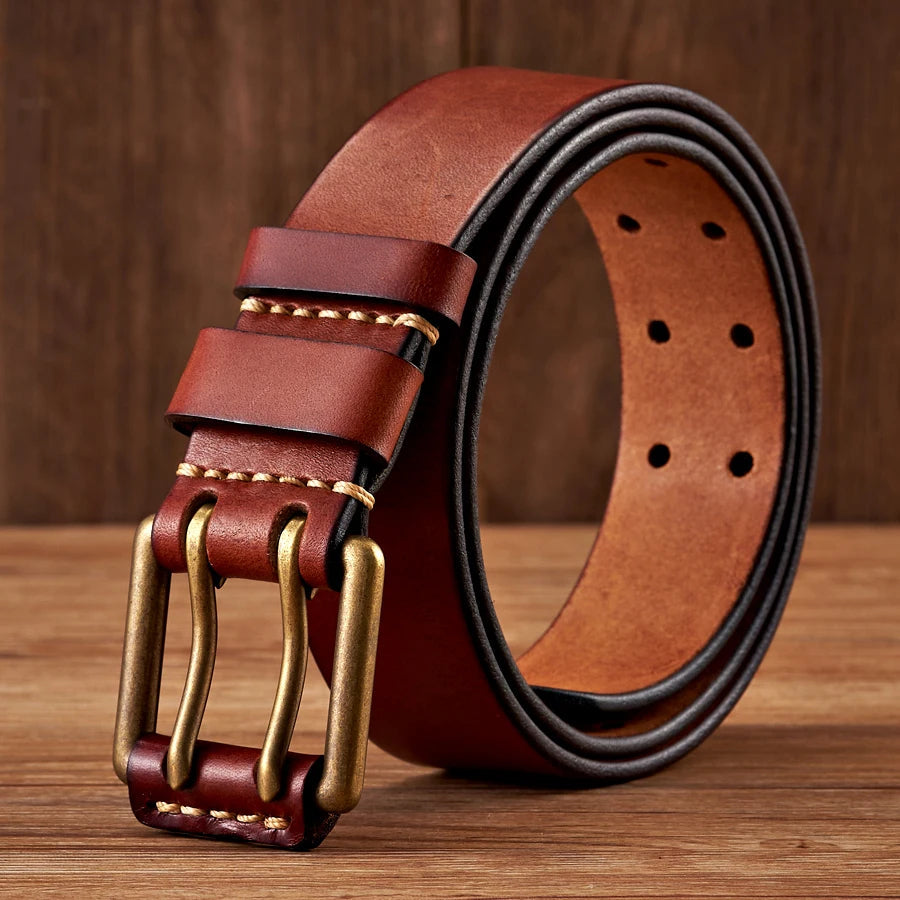 Lancaster Men's Double Pin Leather Belt Vintage Design - VibreMode