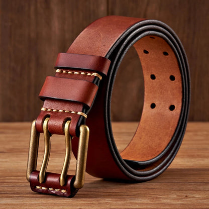 Lancaster Men's Double Pin Leather Belt Vintage Design - VibreMode