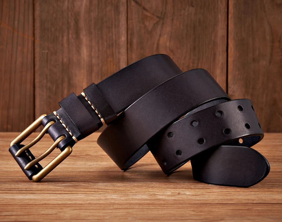 Lancaster Men's Double Pin Leather Belt Vintage Design