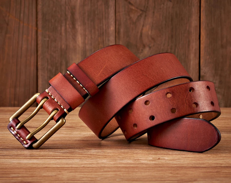 Lancaster Men's Double Pin Leather Belt Vintage Design