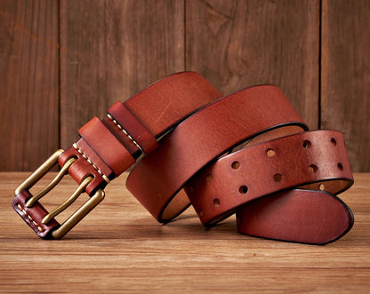 Lancaster Men's Double Pin Leather Belt Vintage Design