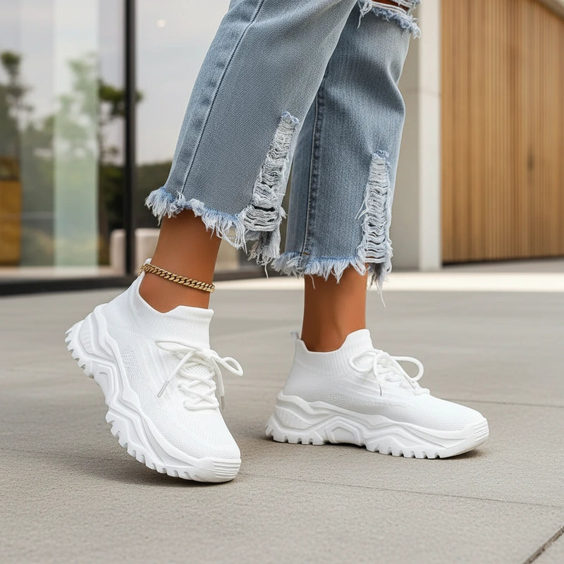 Fashionable Thick Knit Sneaker Boots - VibreMode