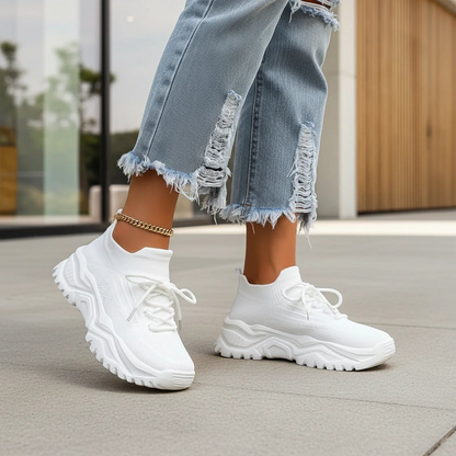 Fashionable Thick Knit Sneaker Boots - VibreMode