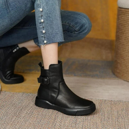 Women's Ankle Boots Retro Style Leather Black
