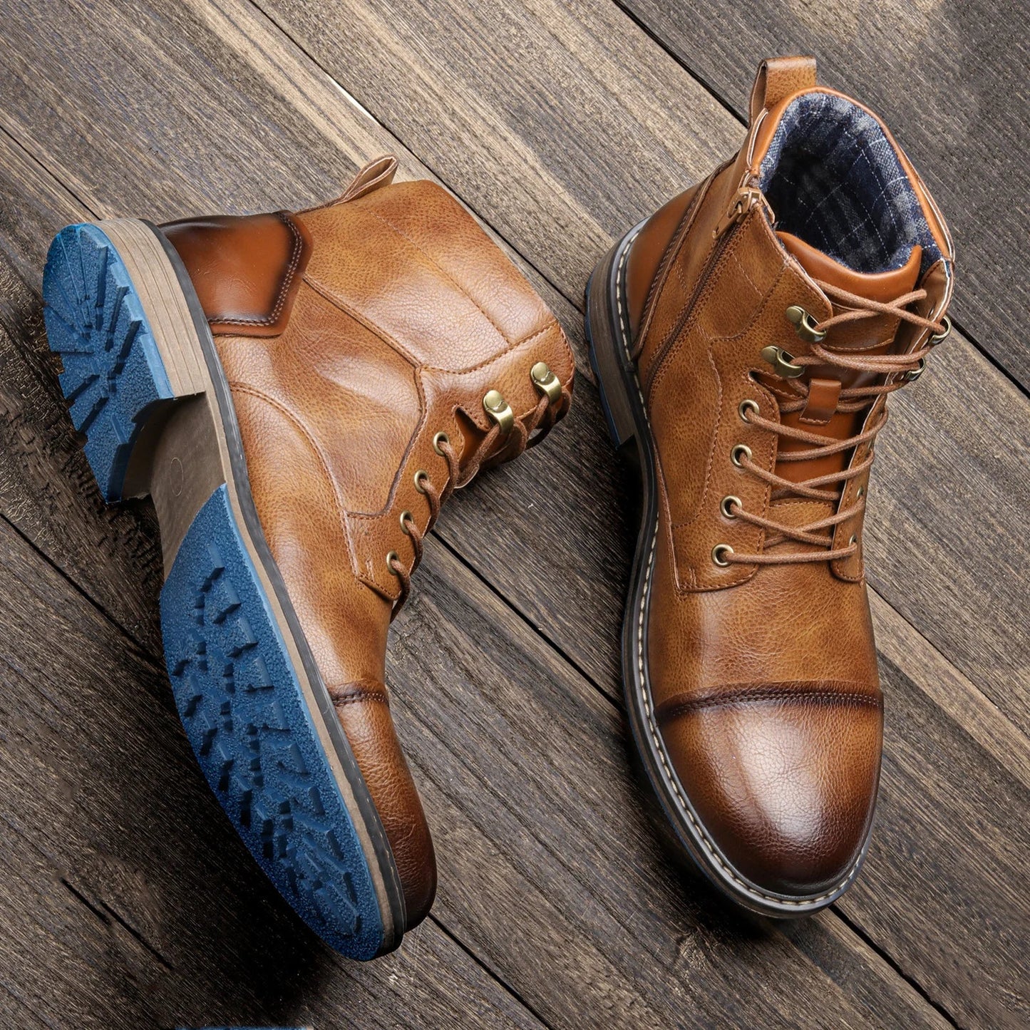 Men's Leather Hiking Boots Rugged Outdoor Brown