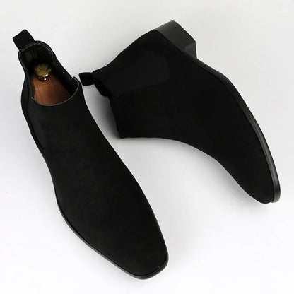 Men's Chelsea Boots Pointed Toe Slip-On Leather Black