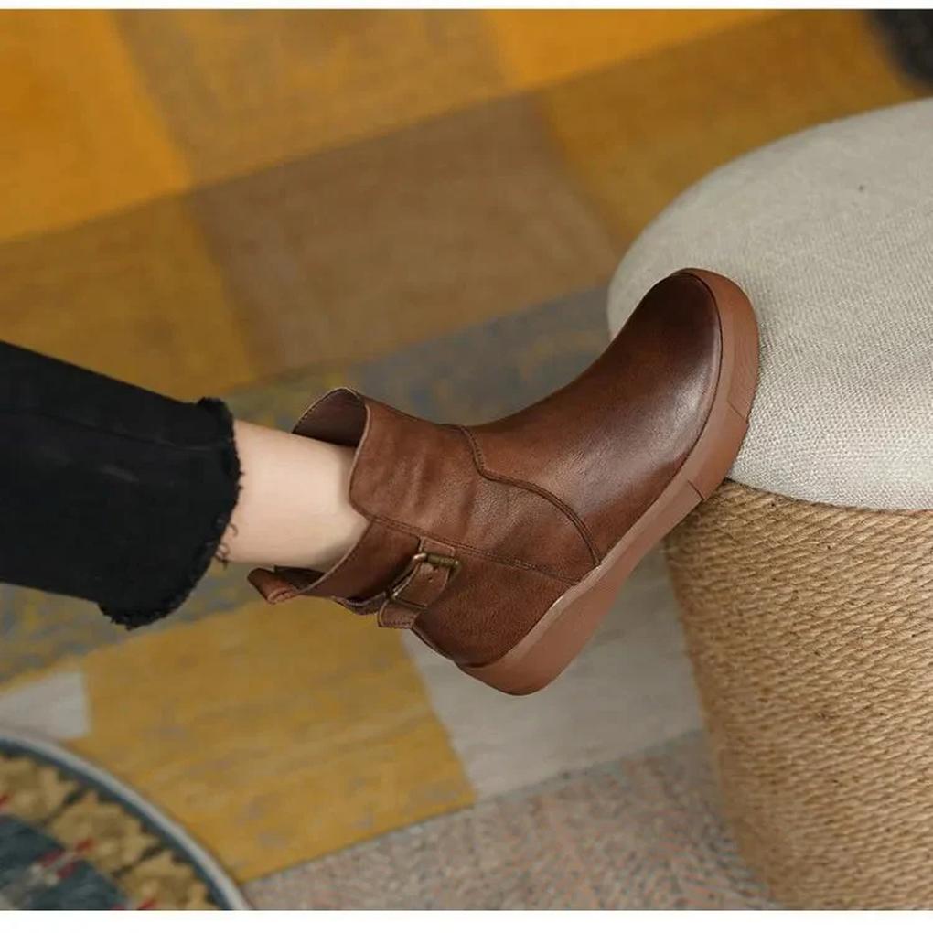 Women's Ankle Boots Retro Style Leather Brown