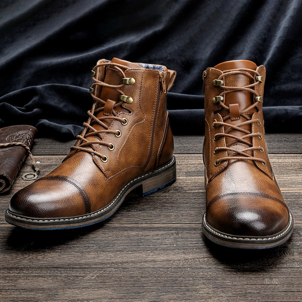 Men's Leather Hiking Boots Rugged Outdoor Brown