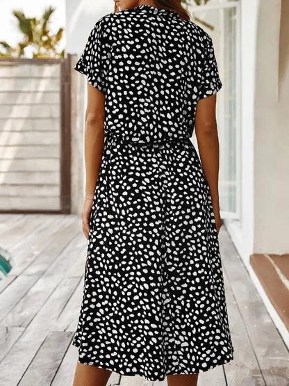 Women's Casual Short Sleeve Tie Waist Dress