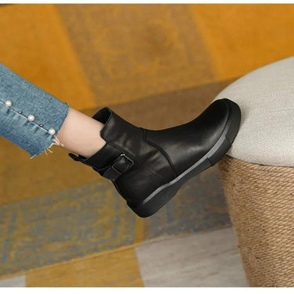 Women's Ankle Boots Retro Style Leather Black