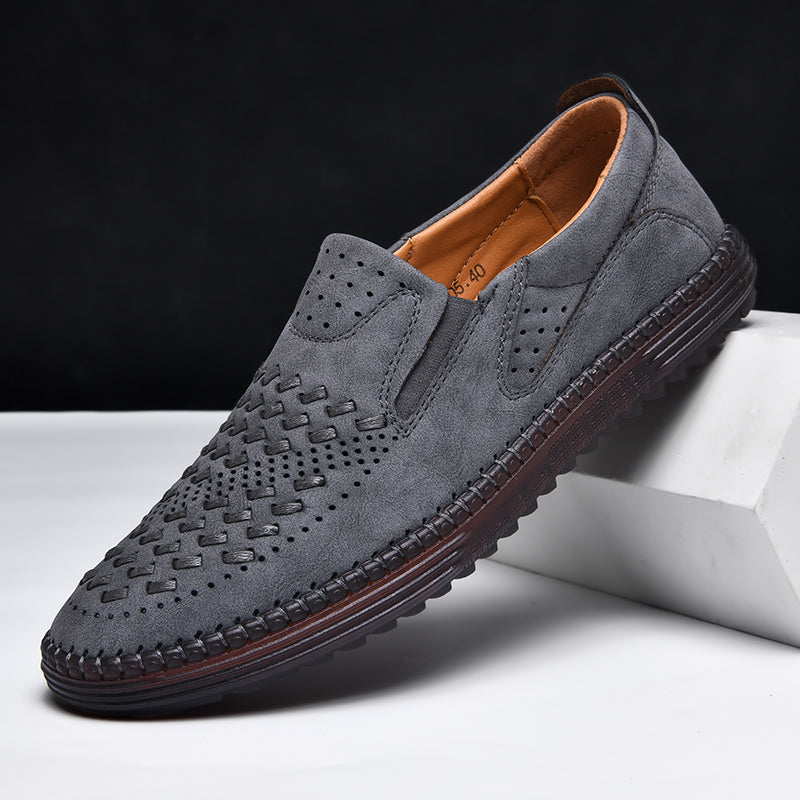 Men's Perforated Loafers Textured Leather Upper
