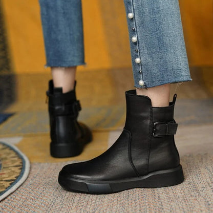 Women's Mid-Ankle Boots Side Buckle Flat Sole Comfortable