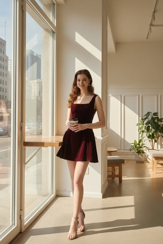 Soft Round-Neck Short Dress