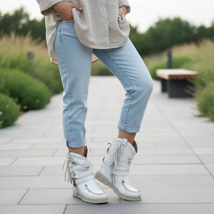 Tassel Leather Ankle Boots