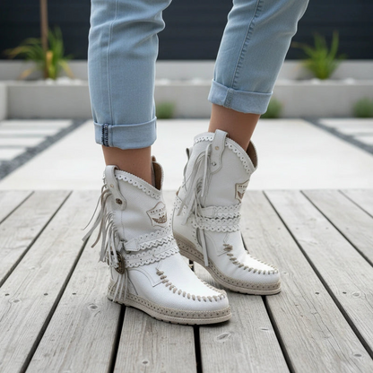 Tassel Leather Ankle Boots - VibreMode