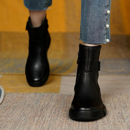 Women's Mid-Ankle Boots Side Buckle Flat Sole Comfortable