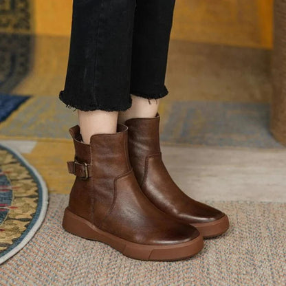 Women's Ankle Boots Retro Style Leather Black