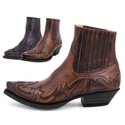 Rugged Country Embroidered Leather Riding Boots
